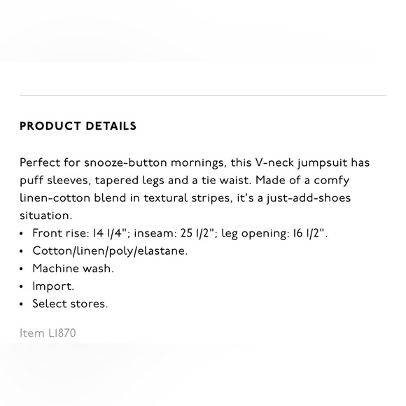 Madewell Linen Blend Puff Sleeve Striped Tapered Jumpsuit - Picture 11 of 11